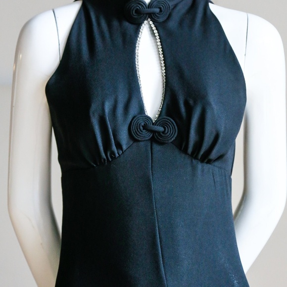 Black Halter Neck Maxi Dress with Rhinestone Detail - Picture 5 of 8